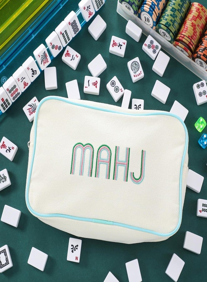 Sunnymove Empty Mahjong Bag Thickened American Mahjong Tiles Bag with Zipper Storage Pouch for Board Game Pieces Game Party Travel Gatherings Accessories, 10.4''x5.6'', Case Only (Mahj,Cream White) - Image 3